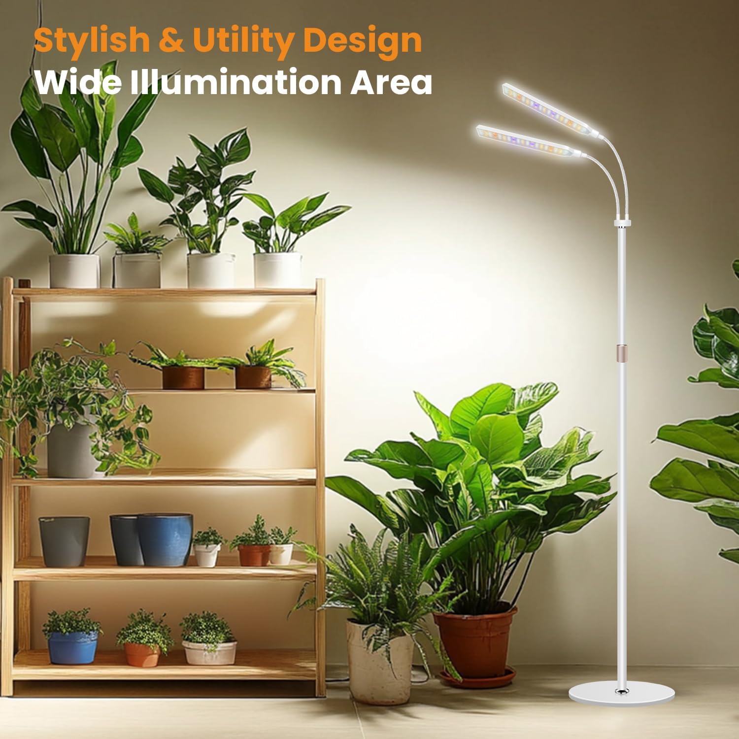 Kullsinss Grow Lights for Indoor Plants with Stand, 2-Heads Full Specturm Plant Grow Light with 4/8/12/16H Timer, 3