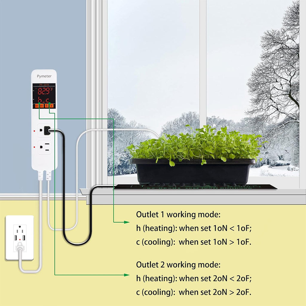 Attic Fan Thermostat Controller Temperature Switch Plug Outlet for Seedlings, Germination, Rooting, Greenhouse