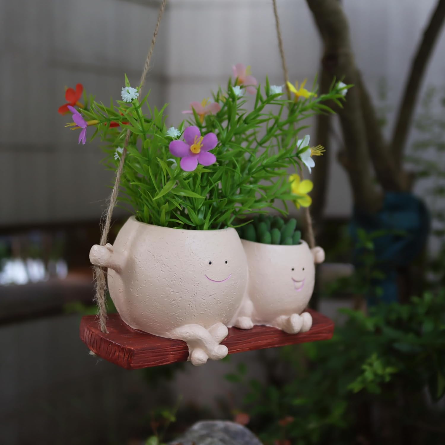 Dolkgy Hanging Planter Swinging Face Planters, Unique Head Flower Pots for Indoor Outdoor Plants, Cute Face Vase Funny