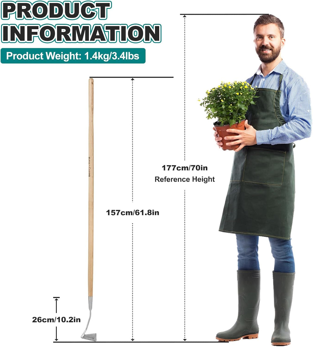 Berry&Bird Swoe Garden Hoe, 61.8'' Stainless Steel Long Handled 3 Edge Hoe with Wooden Hand, Mini Angled/Warren Hoe