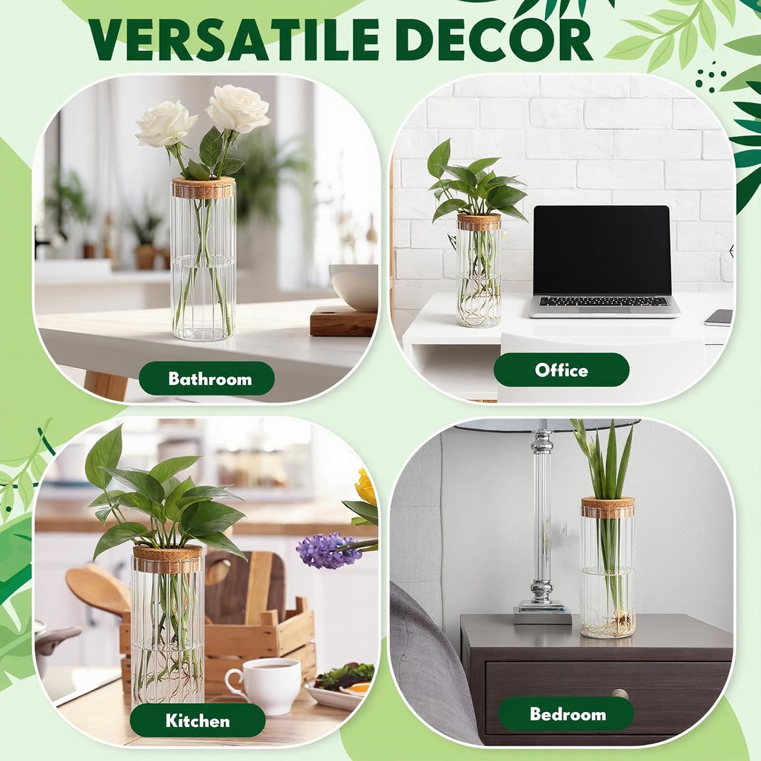 6 Set Propagation Station Jar Desktop Glass Planter Station Flower Vases Water Terrarium Jar with Cork Lid for