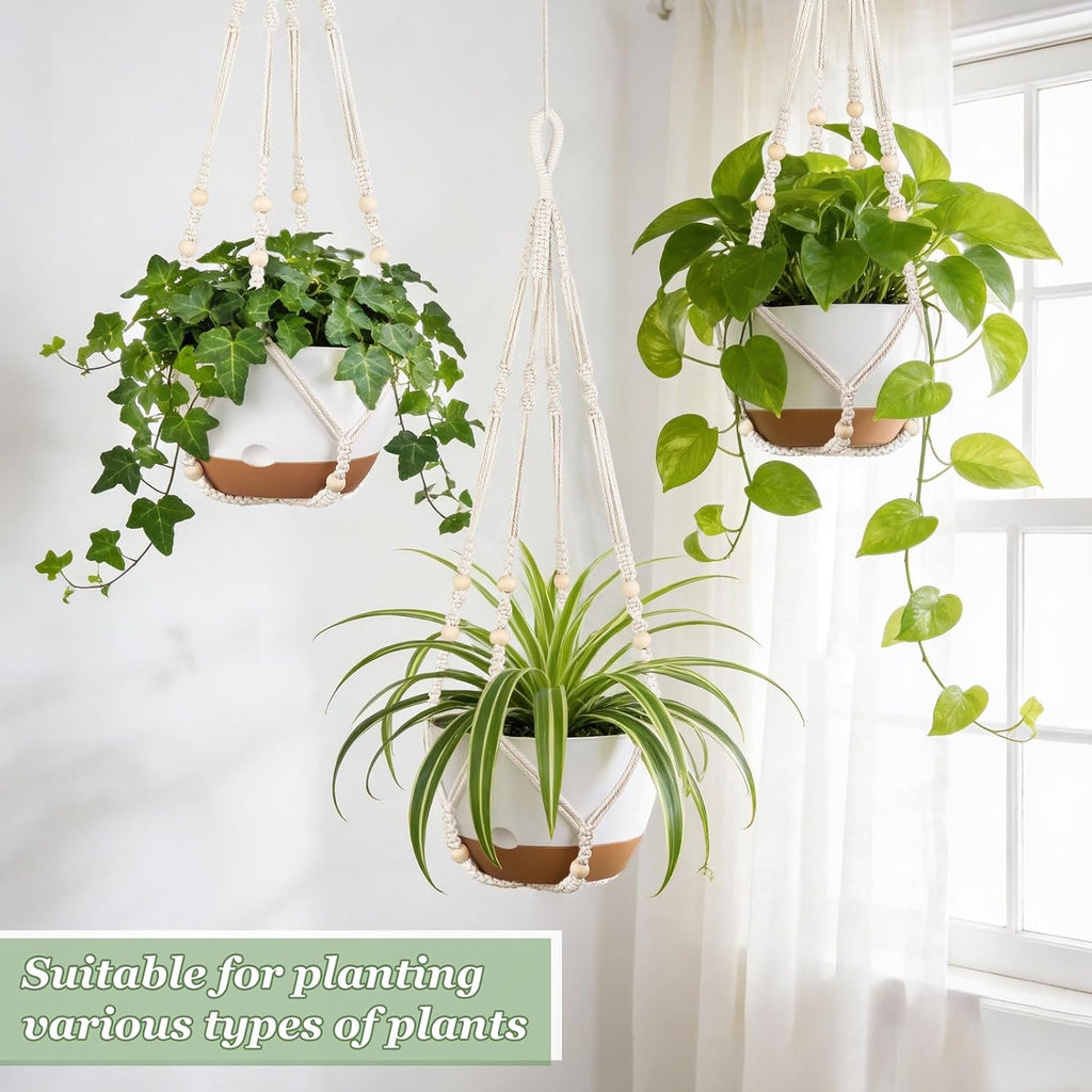 Mkono 3 Pack 10 Inch Hanging Planters for Indoor Plants with Self Watering | Macrame Plant Hangers, 2 Kinds Hanging