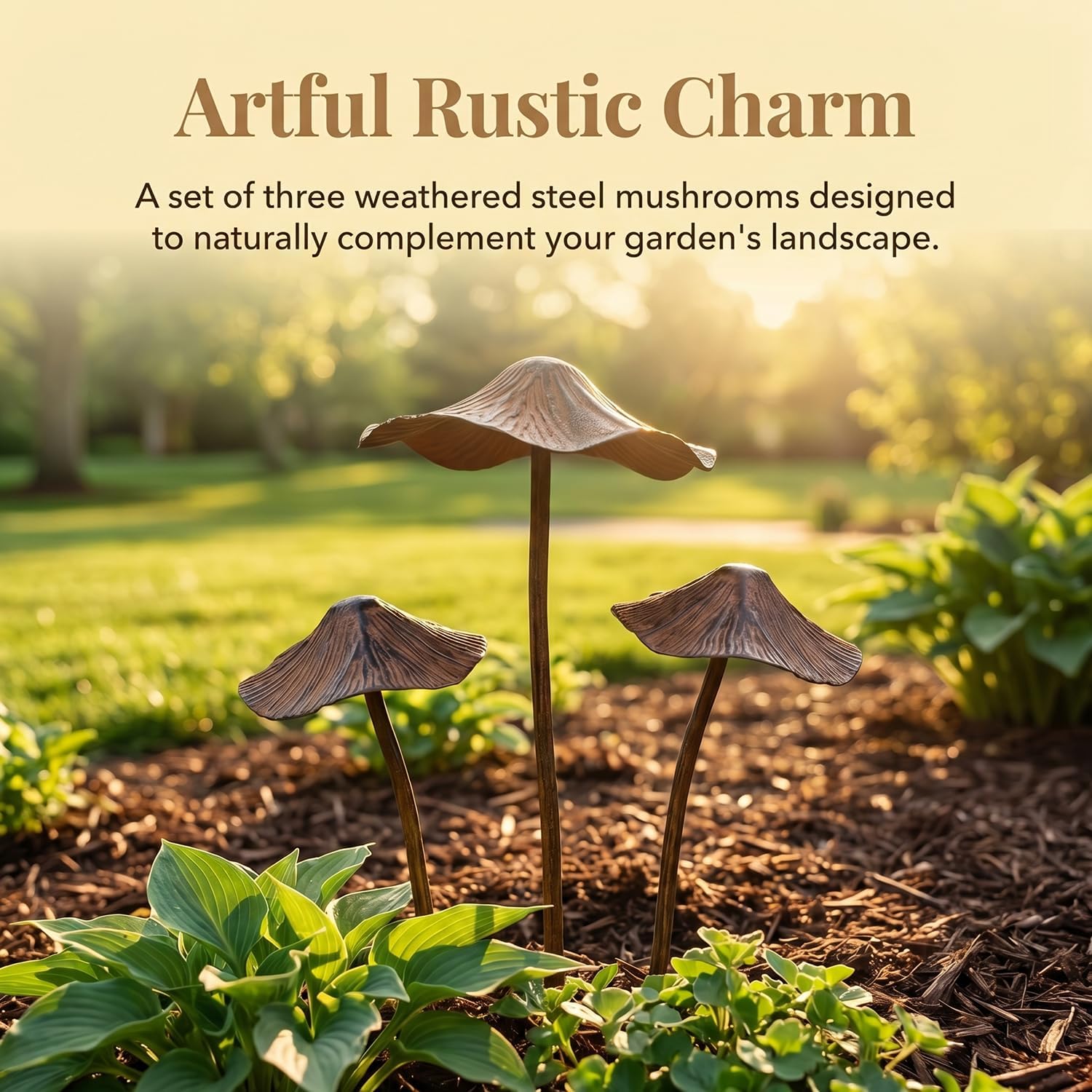 3 Pack Large Mushroom Garden Decor, Outdoor Mushroom Decor Metal Garden Stakes, Rust Finish Mushroom Statue Yard Art