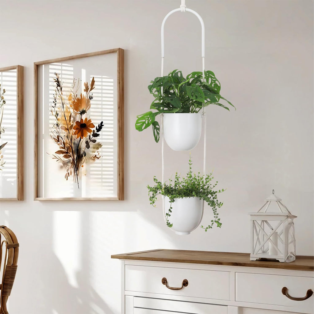 Hanging Planters 2 Tiers Metal Plant Hangers for Indoor Outdoor Plants Wall Ceiling Hanging Flower Pot Basket Holders