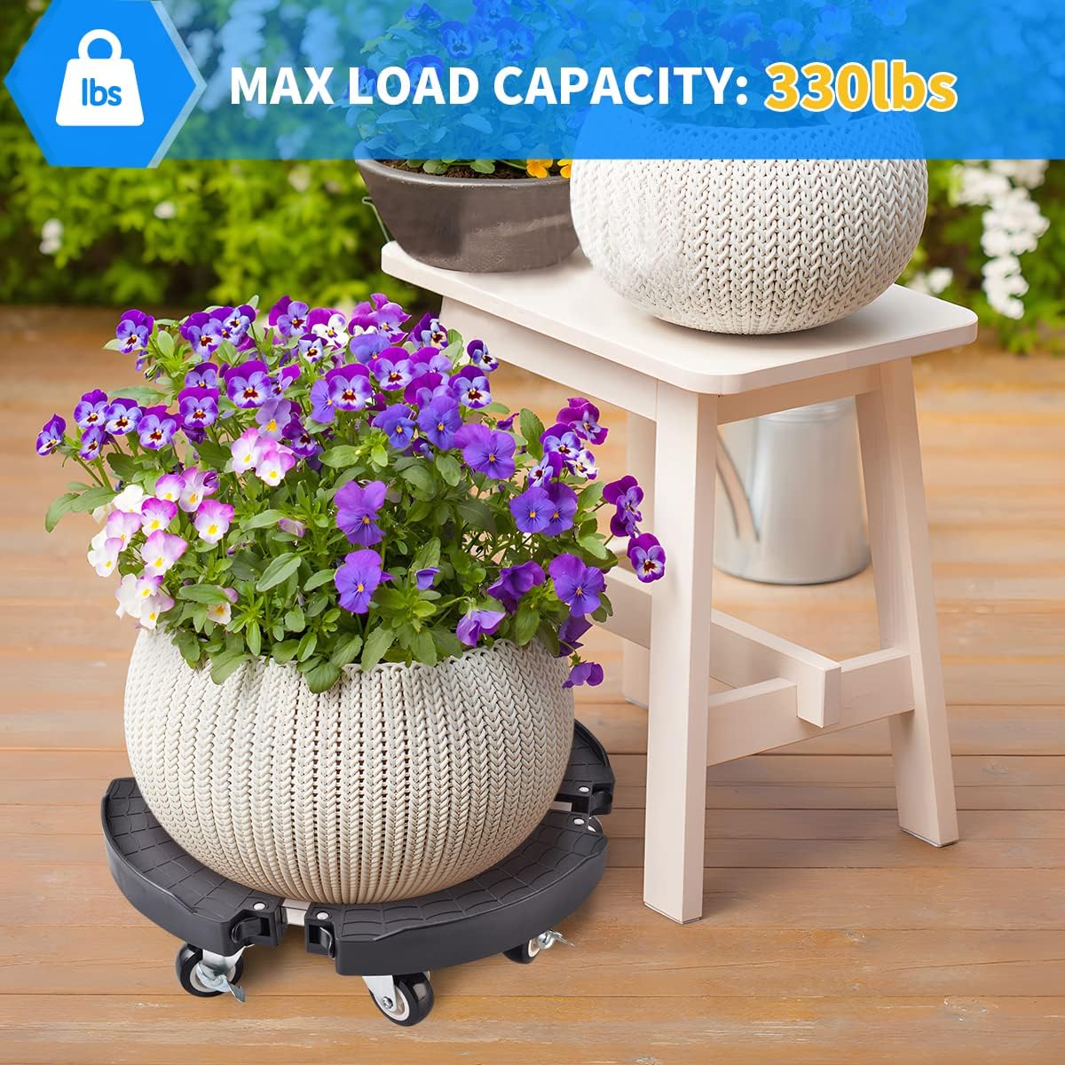 TreeGun Plant Caddy with Wheels Heavy Duty with 8 Lockable Casters, Rolling Plant Stand Adjustable for 8 inch-22 inch