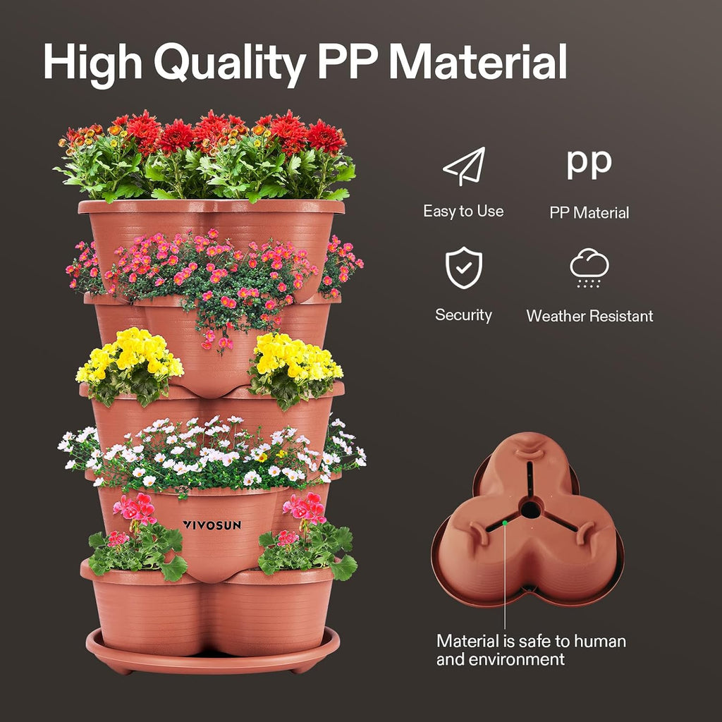 VIVOSUN 5 Tier Vertical Gardening Stackable Planter for Flowers, Brown | Planter for Flowers, Herbs, Vegetables, Brown