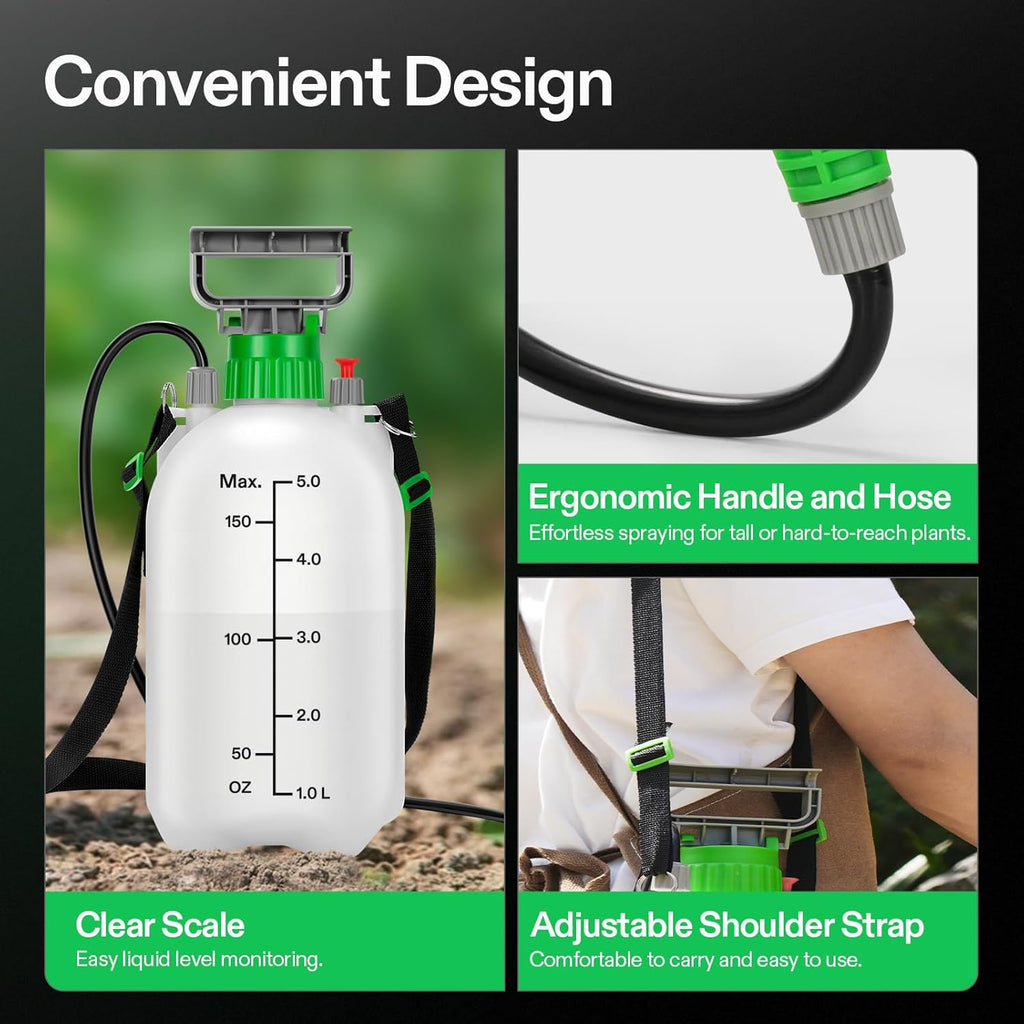 VIVOSUN 1.35 Gal/5L Pump Sprayer, Garden Water Sprayer | for Plants, Weeds & Lawn Care, with 3 Nozzles, 50'' Long Hose
