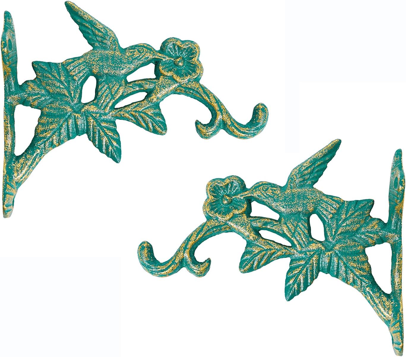 Sungmor Cast Iron Hanging Plant Brackets, 7.2 Inches Long 2 Pack Green | Wall Mounted Flower Pot Hooks, Outdoor Bird