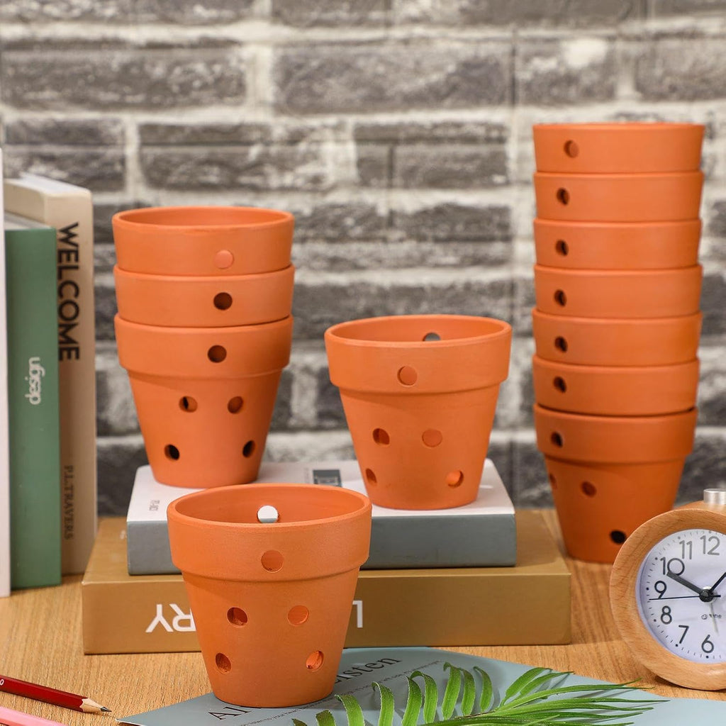 FoldTier 12 Pcs 4 Inch Terracotta Orchid Pot with Drainage Holes Small Clay Plant Flower Terracotta Pots Orchid Planter