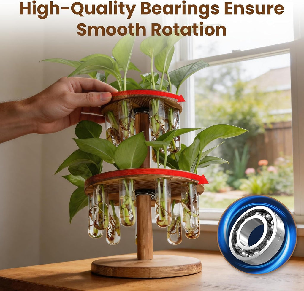 Plant Propagation Station, Plant Terrarium With Wooden Stand, 15 Tube Vases | Retro Rotation Plant Stand for