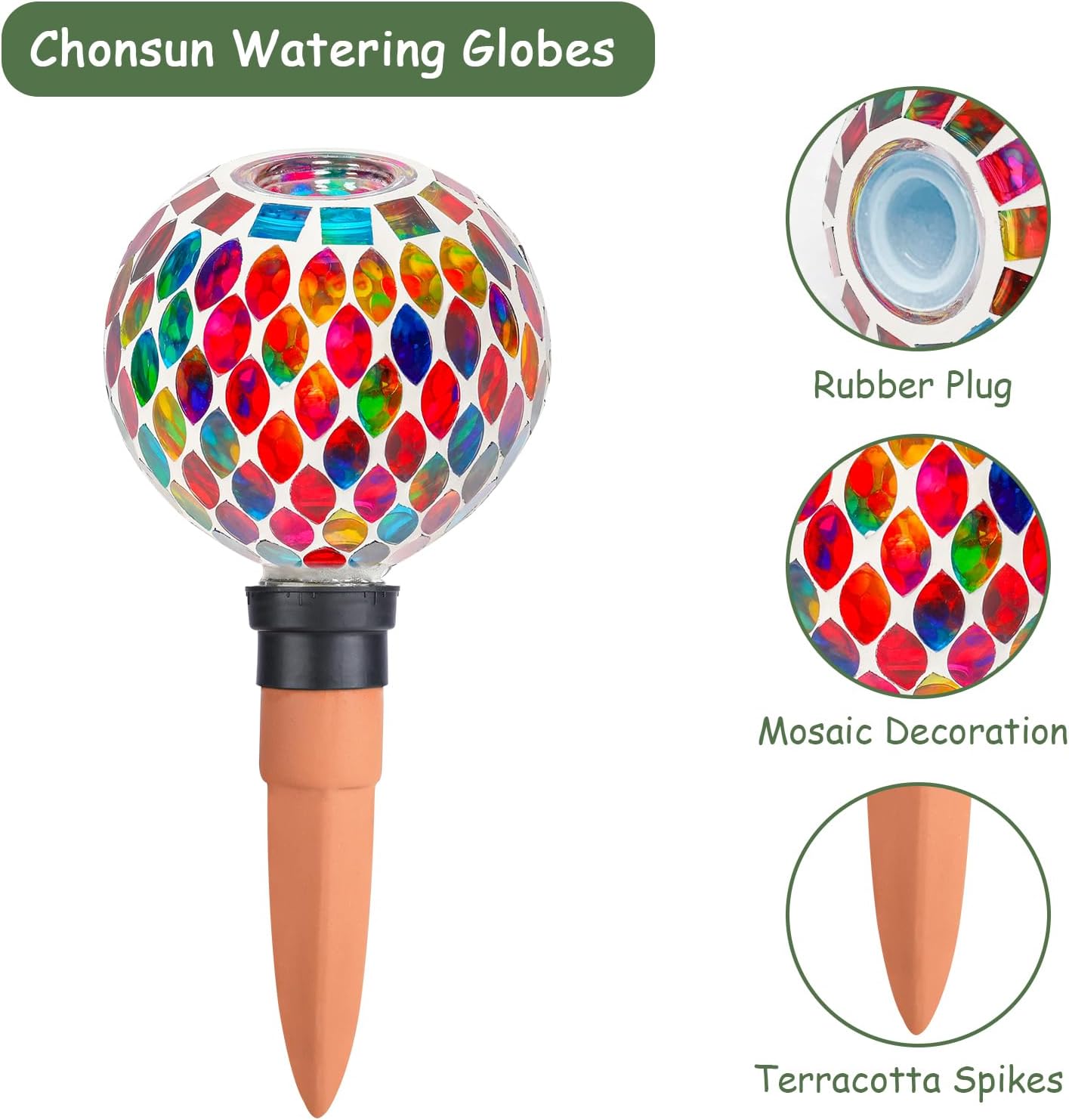 Mosaic Plant Watering Globes 2 Pack Terracotta Watering Spikes | Self Watering Planter Insert Automatic Waterer Device