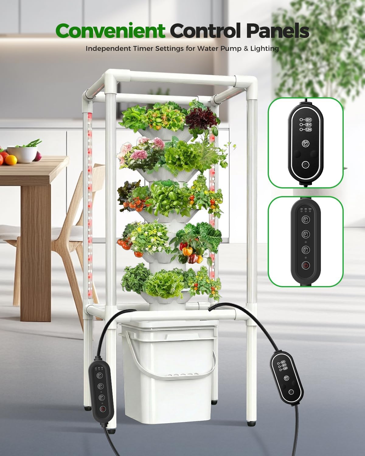SJZX Hydroponics Growing System, Hydroponic Tower with Full-Spectrum Grow Lights, 5/14Tiers Indoor Outdoor Garden