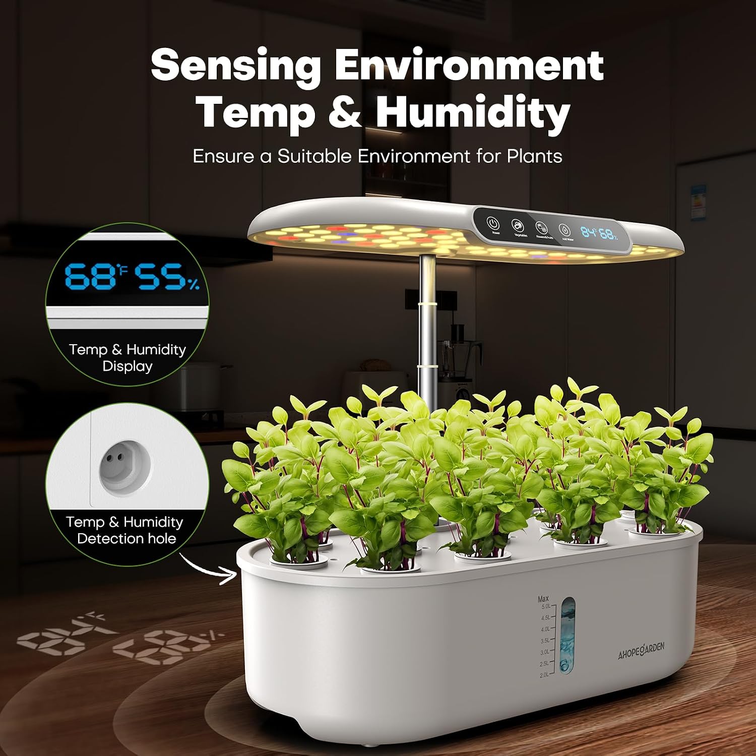 Hydroponics Growing System with 12 Pods, Indoor Garden Kit with LED Grow Light & LCD Temp Humidity Display, Smart Quiet