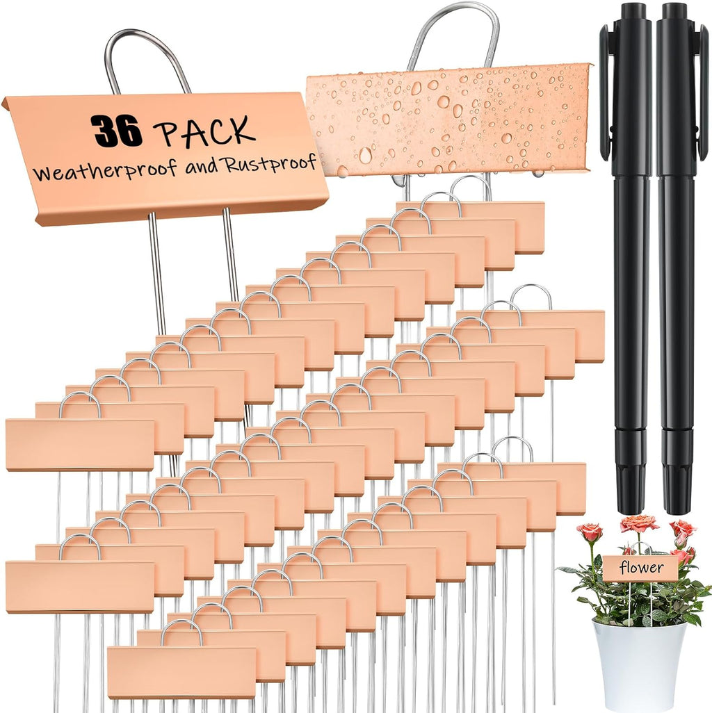 Maitys 38 Pcs Metal Plant Markers Outdoor, Rose Gold Label with Black Ink