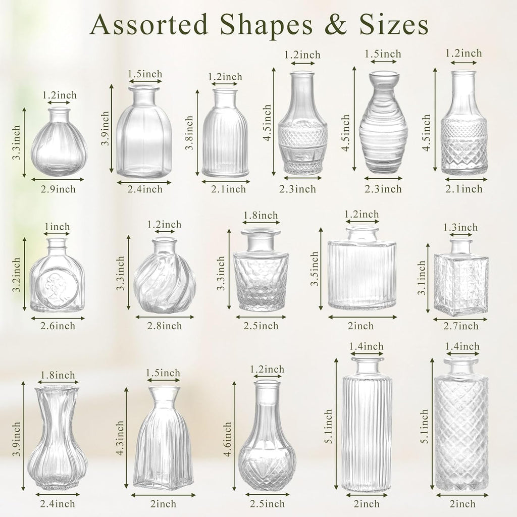 DOMESTAR 16 PCS Glass Bud Vases Set, Small Clear Cylinder Vases | Propagation Station, Plant Terrarium, Rustic Wedding