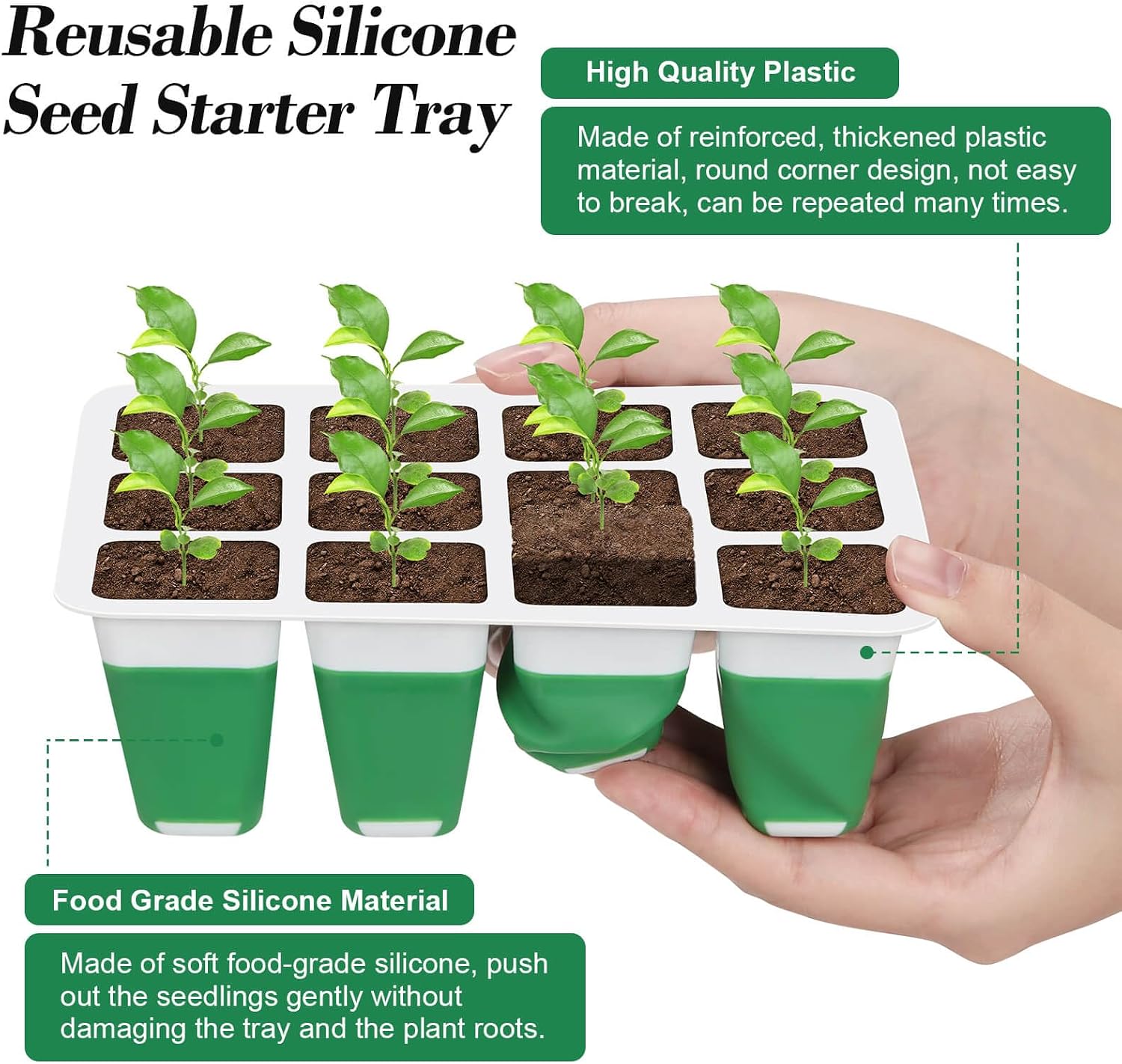 4 Set Self-Watering Seed Starter Tray Kits with Grow Light, Reusable Seed Germination Kit with Adjustable Humidity