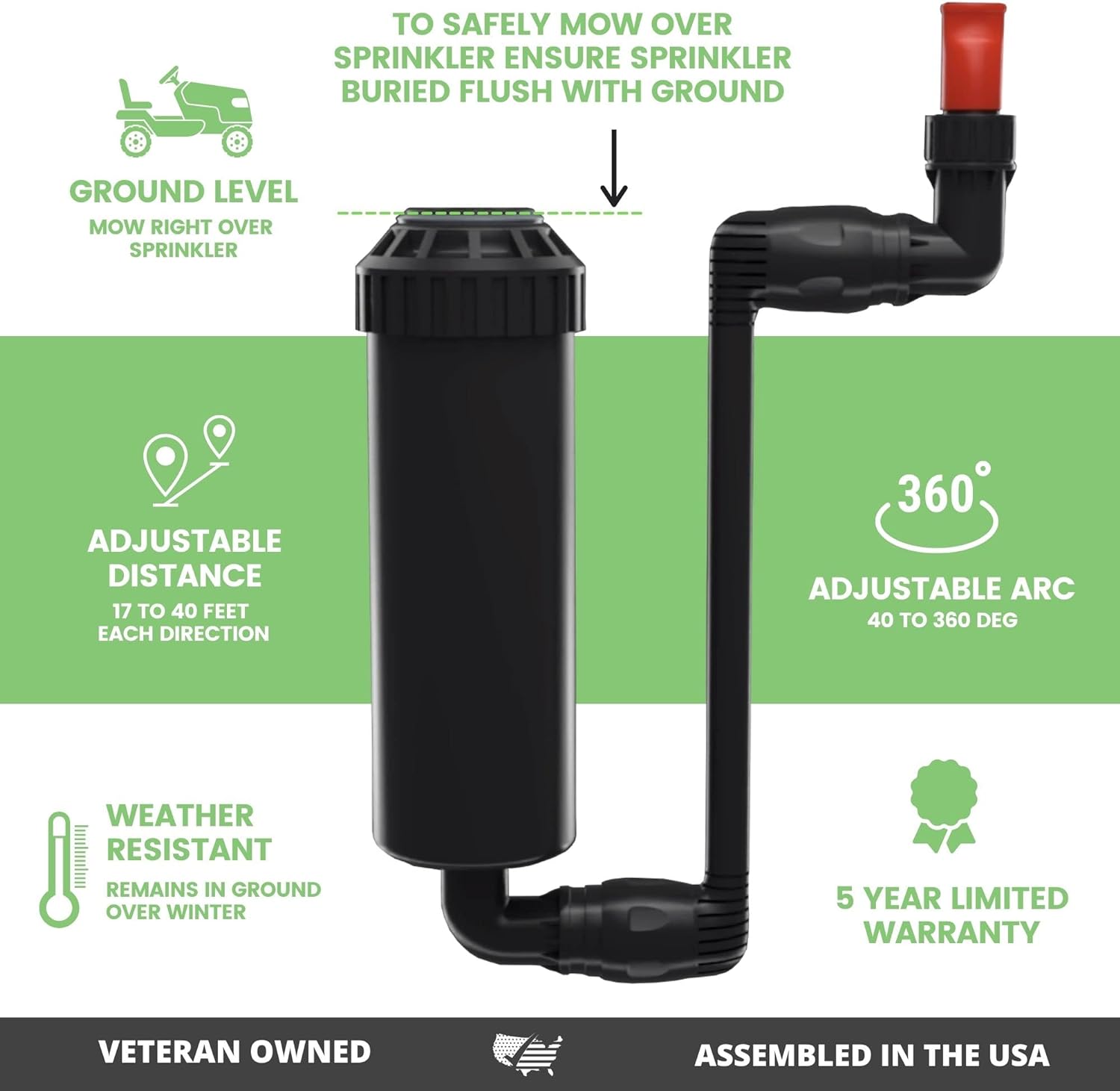 In-Ground 5-Inch Pop-Up Adjustable Sprinkler with Quick Hose Connector, QSK-741