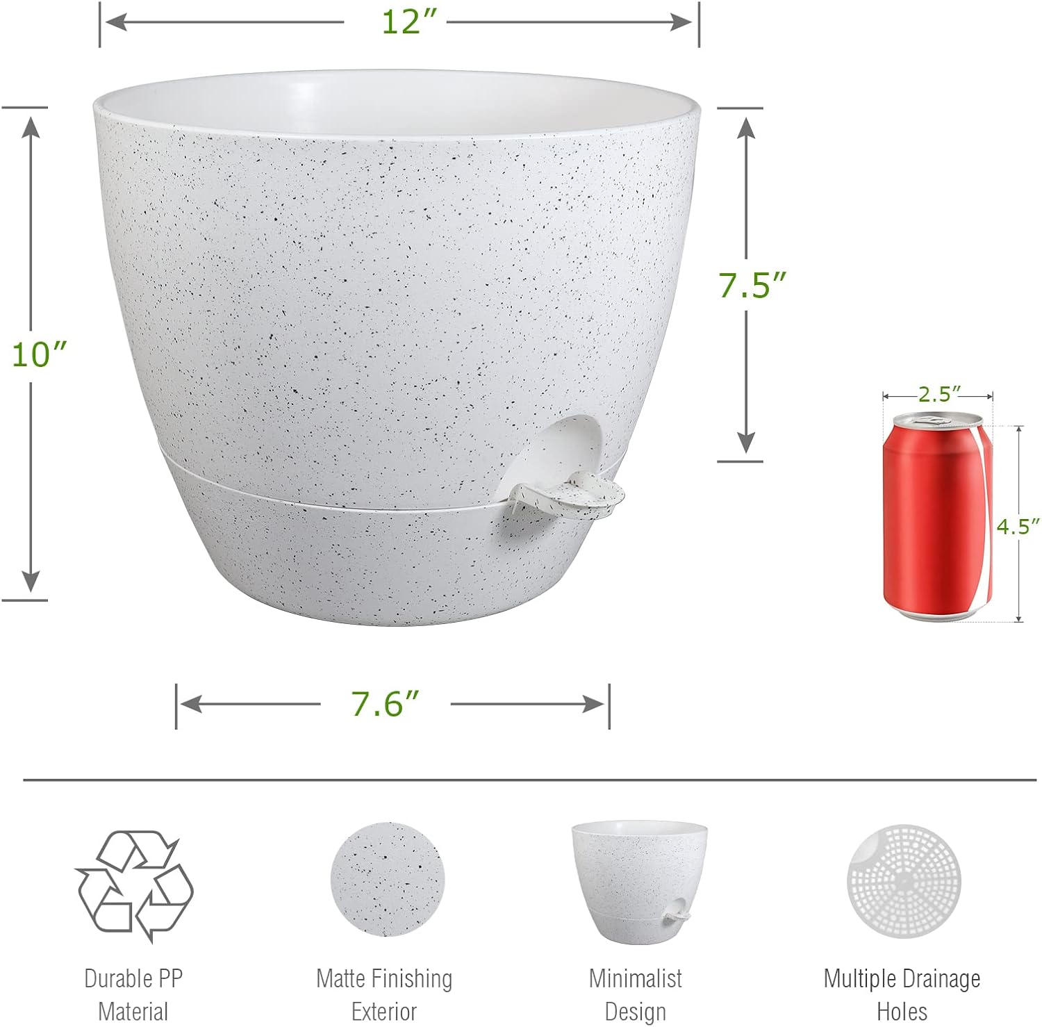 UOUZ 12inch 2Pack Large Self Watering Planters, Plastic Plant Pots with 60oZ Removable Deep Reservoir and Multi Mesh