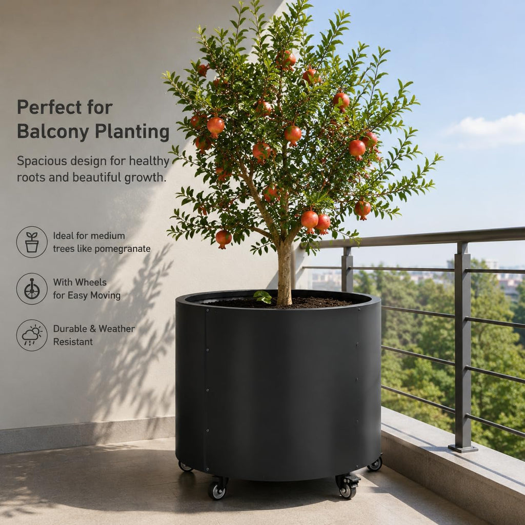 2 Pack Rolling Planter for Tree,Large Metal Tree Pots for Outdoor | 22"x 24" Round Planter Box with 4 Drainage Holes &