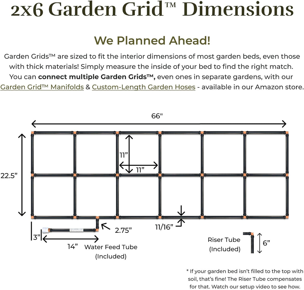 Garden Grid 2x6 | Garden Watering System for Raised Beds | Pre-Assembled | 1-Min Setup Garden Irrigation Kit;