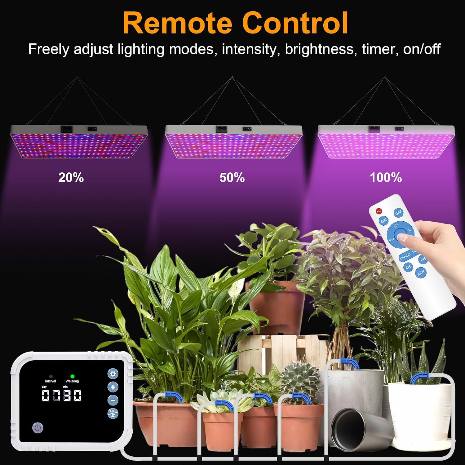 LED Grow Light with Automatic Watering System for Indoor Plants, Full Spectrum Plant Light with Remote Control