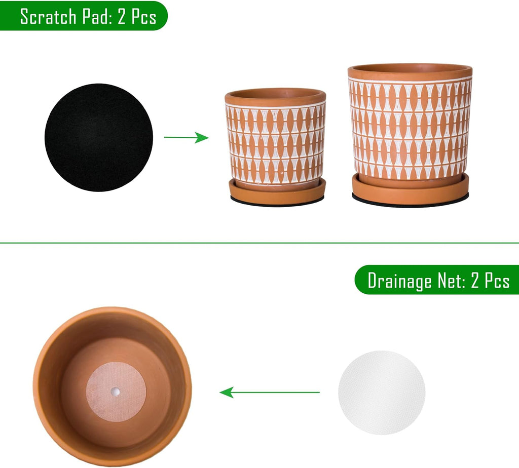 D'vine Dev 2-Pack Terracotta Pots, 4/6 in, Red/White, 31-958-B-1 | Hand-Painted Pattern, Natural Clay Texture, Artisan