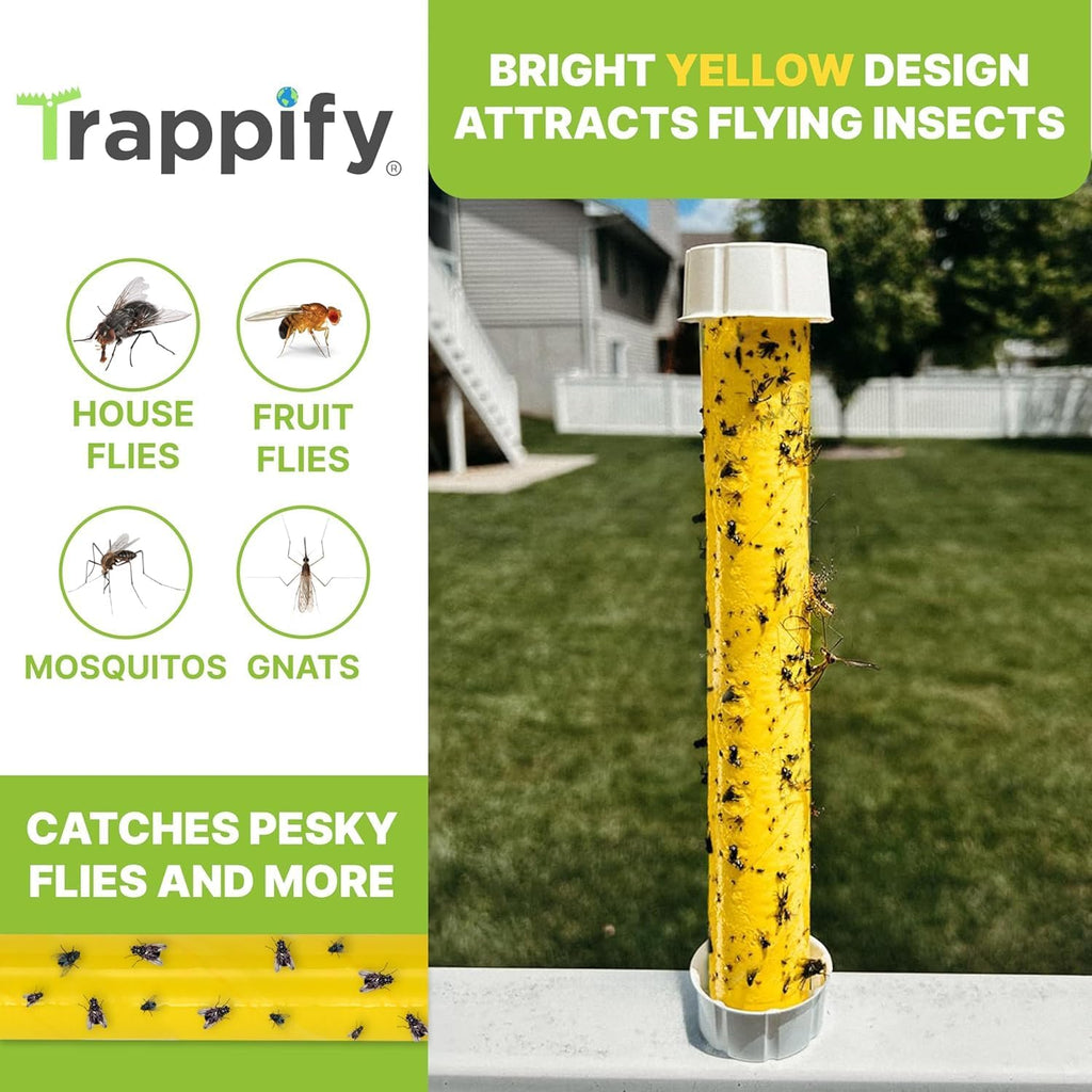 Trappify Hanging Fly Trap & Fruit Fly Traps for Indoors, Yellow, 8 Pack | Recycled Paper Stick with Ultra-Tacky