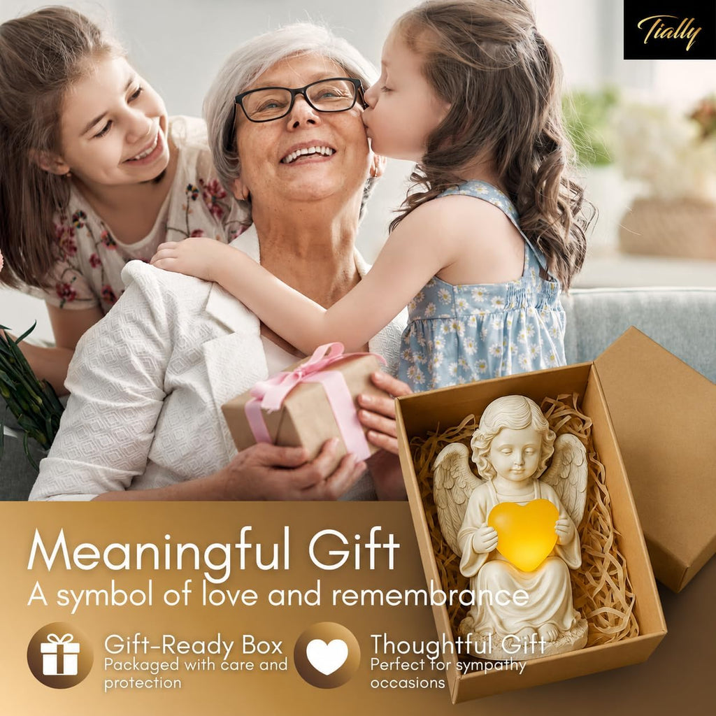 Solar Angel Garden Statue, 8" Guardian Memorial Outdoor Light | Glowing Lighted Heart, Bright Every Night, Weatherproof