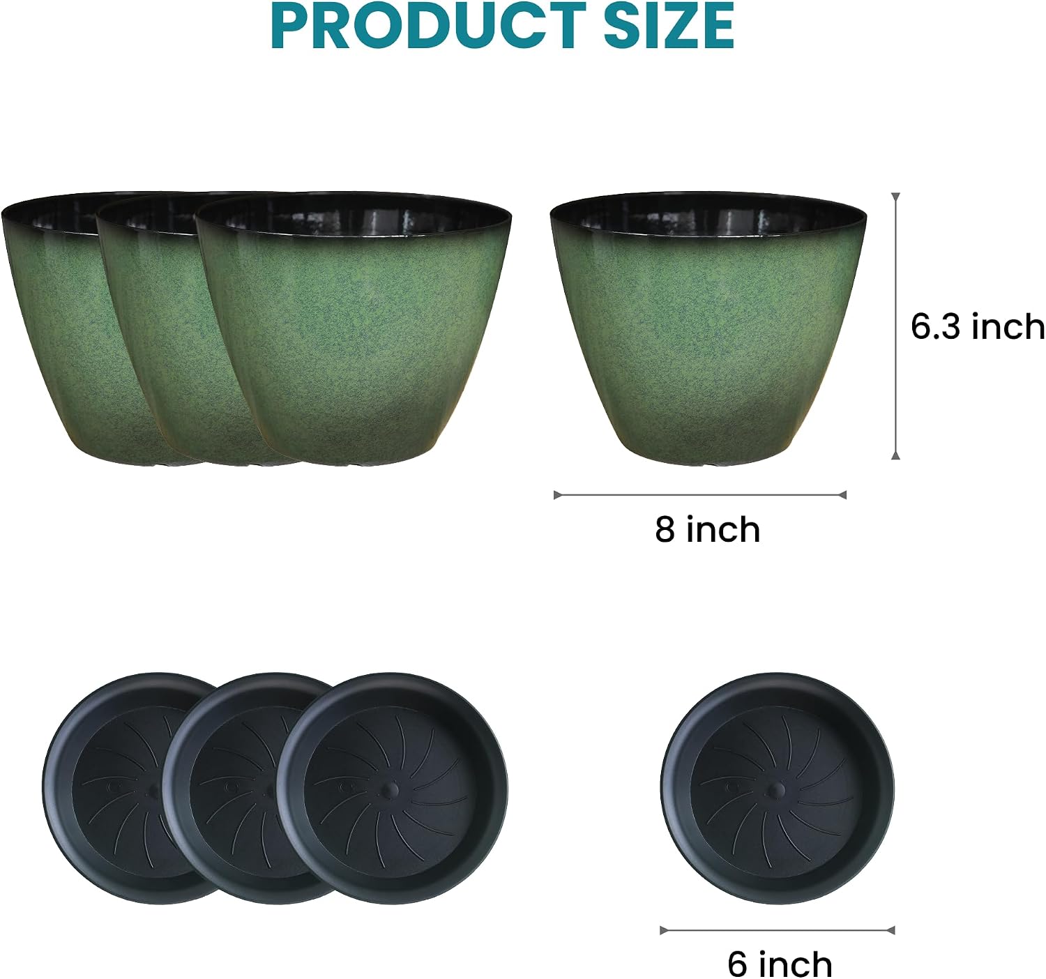 Vanslogreen 8 inch Flower Pots for Indoor Plants, 4 Pack Plastic Plant Pots for Plants with Drainage Holes, Indoor