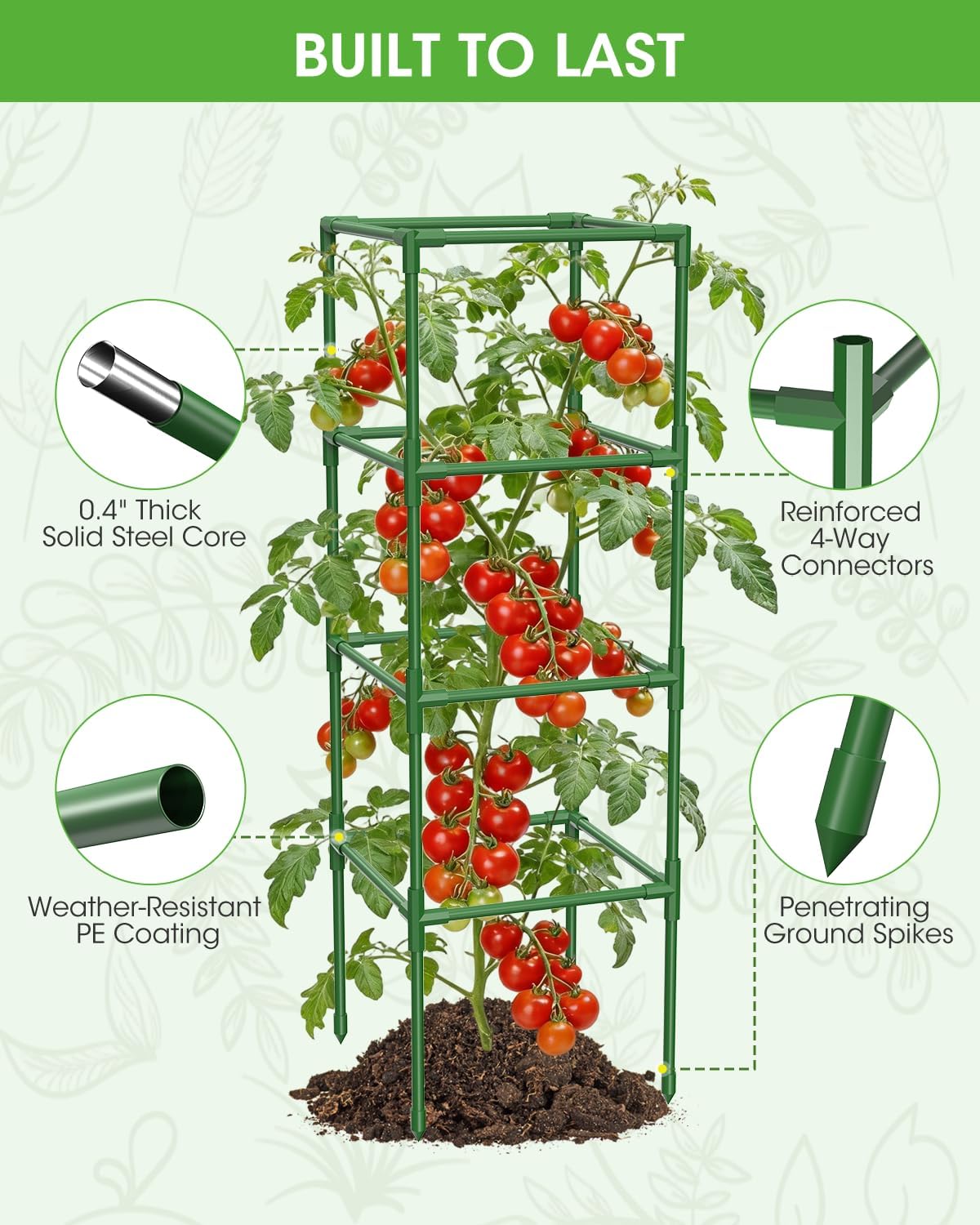3 Pack Tomato Cages,Square Tomato Plant Stakes Support Cages Trellis for Garden Climbing Vegetables Flowers