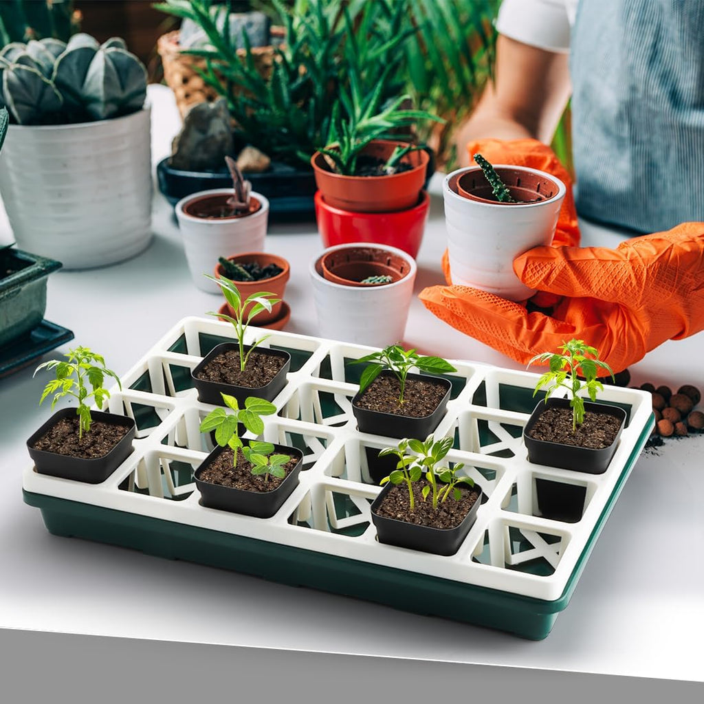 RooTrimmer 5 Pack Seed Starter Trays (17"x11"x2"), Plastic Flat Nursery Pots Trays, Durable Carrying Seedling Starter