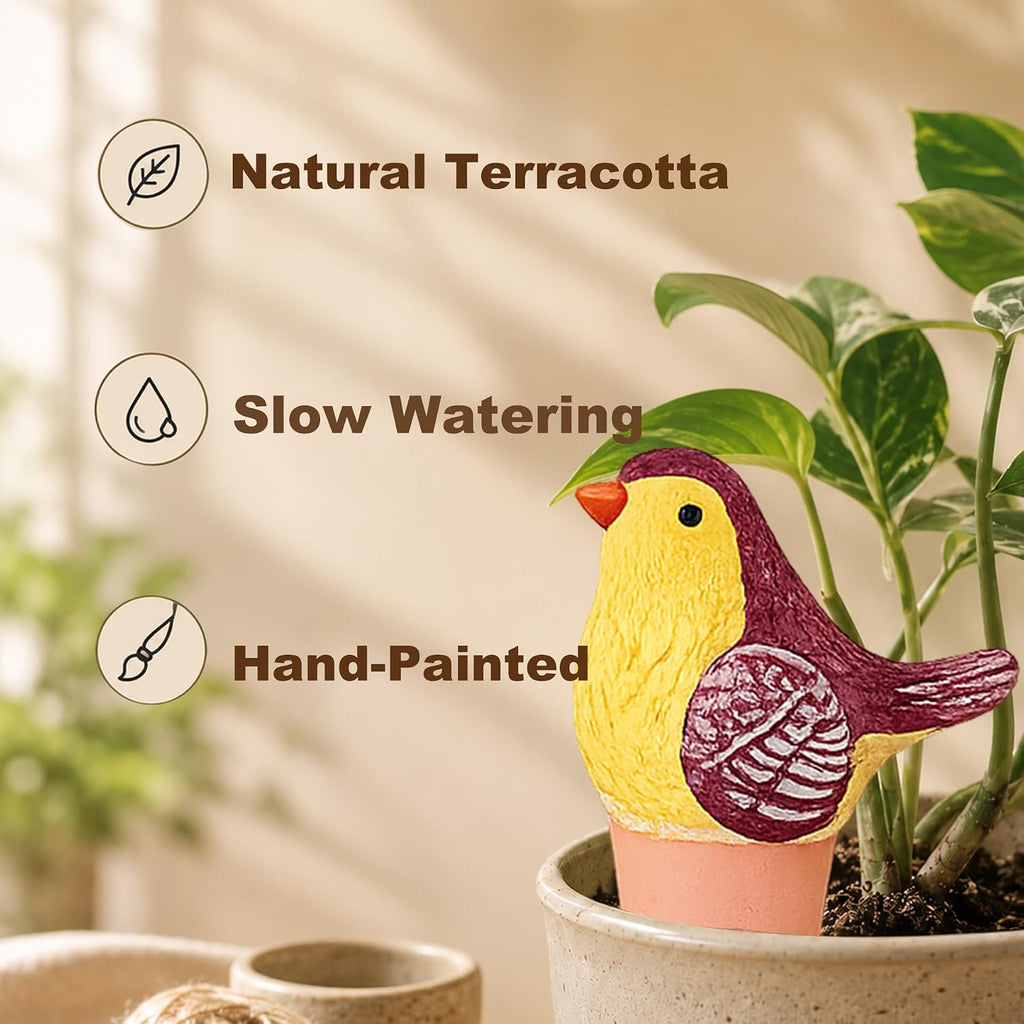 Yeswhat Self Watering Plant Spikes 4 Pack, Terracotta Automatic Plant Waterer for Indoor Outdoor Plants, Slow Release