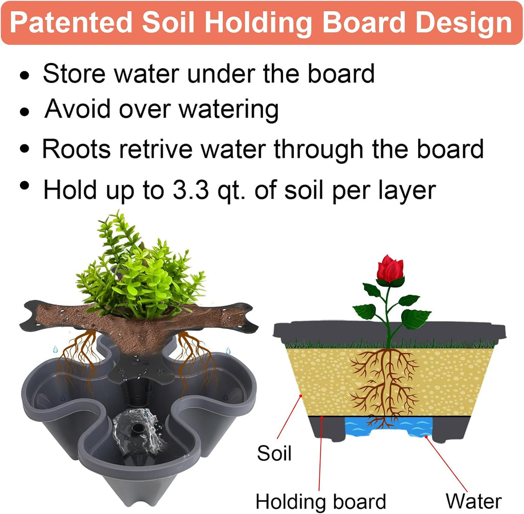 DUNCHATY Stackable Planter, Vertical Strawberry Planter with Garen Tool Set, Self Watering Garden Planter