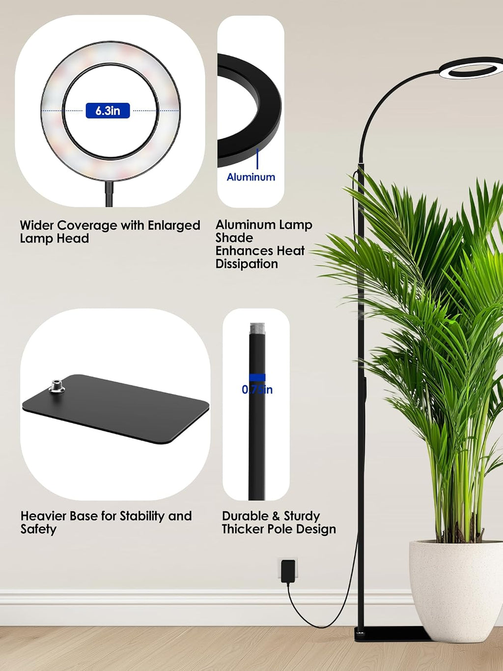 Grow Lights for Indoor Plants,LED Plant Light with Stand for Indoor Growing | 20W Full Spectrum Dimmable, 3 Light