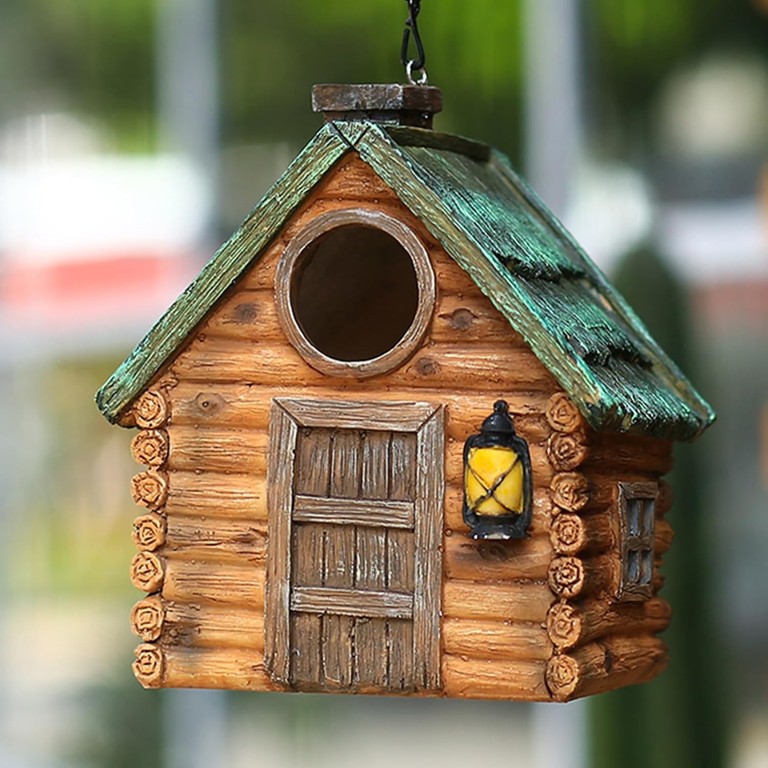 Bird Houses for Outside Real Wood-Look Resin Bird House with Hanging Chain – Waterproof & Durable Forest Birdhouses for