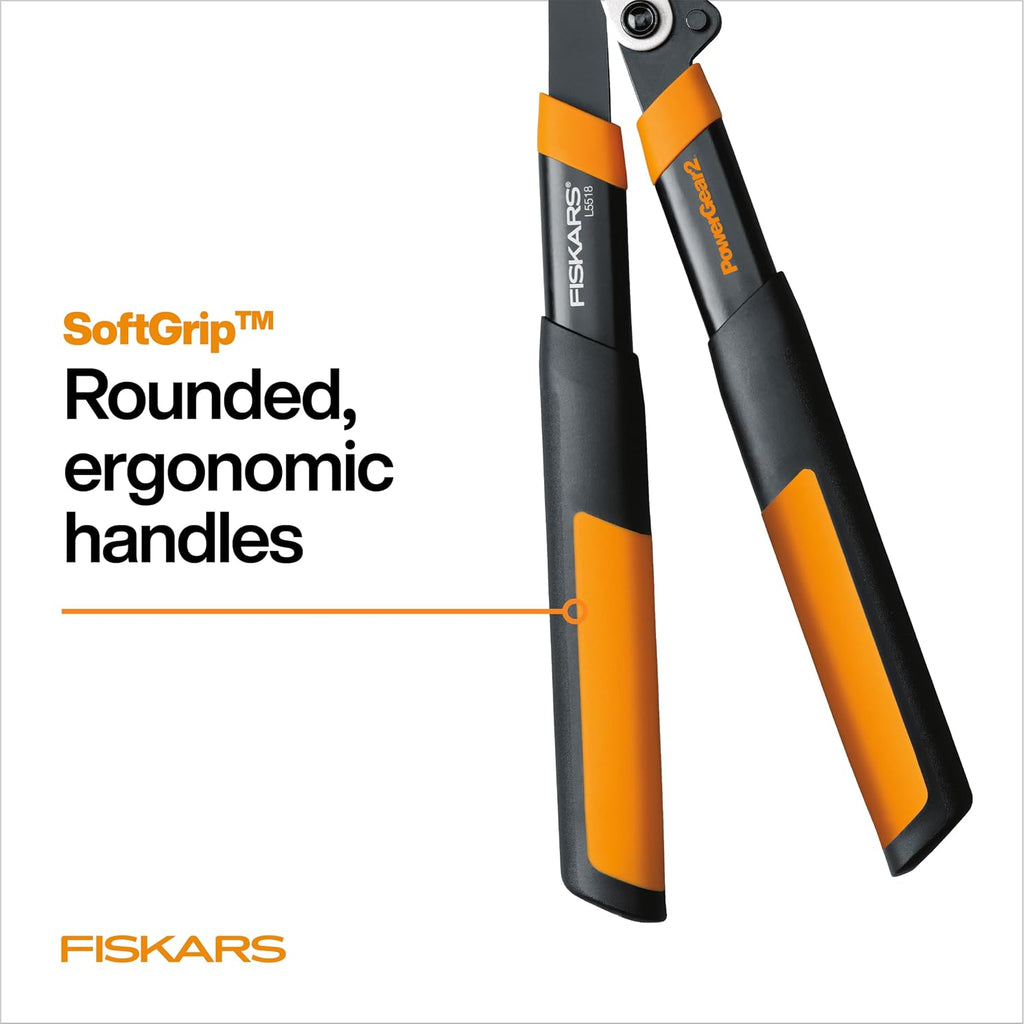Fiskars 18” PowerGear2 Garden Bypass Loppers, 1.5" Capacity Tree Trimmer | Compact Branch Cutter, Multiplies Power for