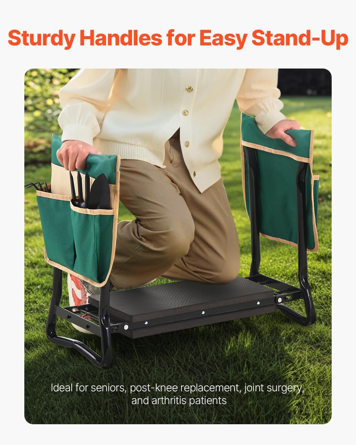 VEVOR Garden Kneeler and Seat, 330 lbs Load Capacity, 8" EVA Wide Pad, Foldable Garden Stool, Kneeling Bench for