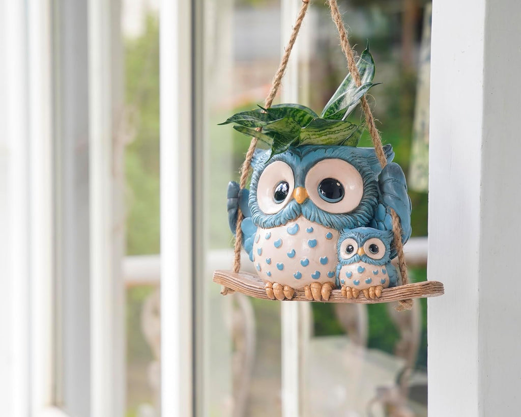 Swing Owl Hanging Planters for Indoor Plants, Cute Small Succulent Pots with Drainage Hole, Unique Resin Plant Hangers
