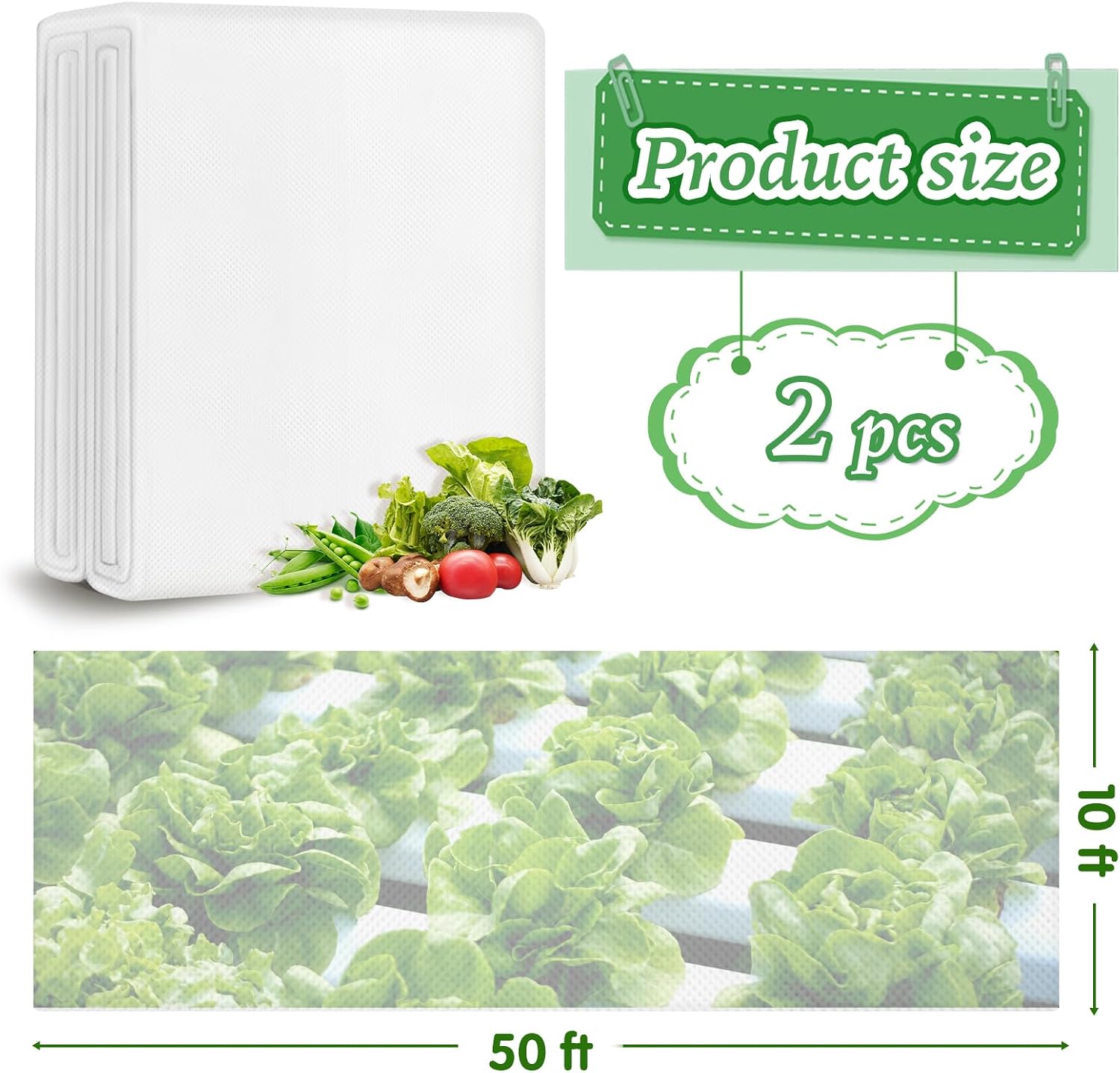 2PCS 10 Ft x 50 Ft Plant Covers Freeze Protection 1.05 oz/yd²Frost Blankets for Winter Outdoors Plants Floating Row