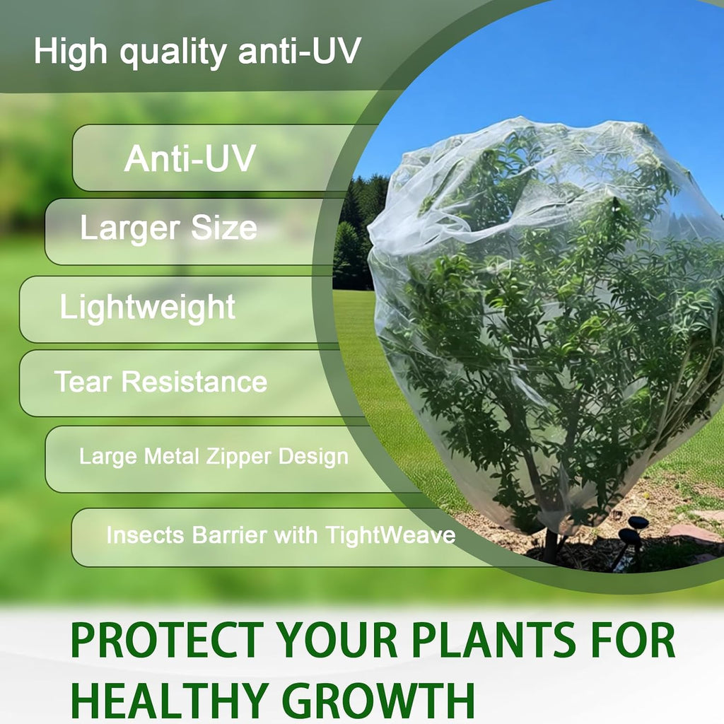 1 Pack 13x13ft Extra Large Fruit Tree Netting with Double Zipper & Double Drawstring, Heavy Duty Bird Netting for Fruit