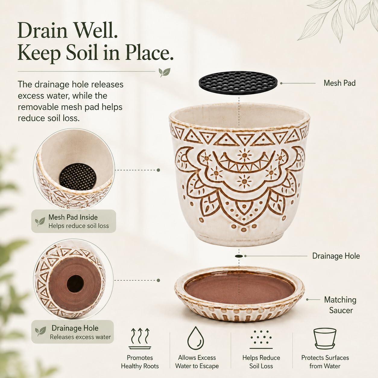Gepege Ceramic Succulent Pots, 4 Inch Small Plant Pots with Drainage | Ceramic succulent pots with drainage holes