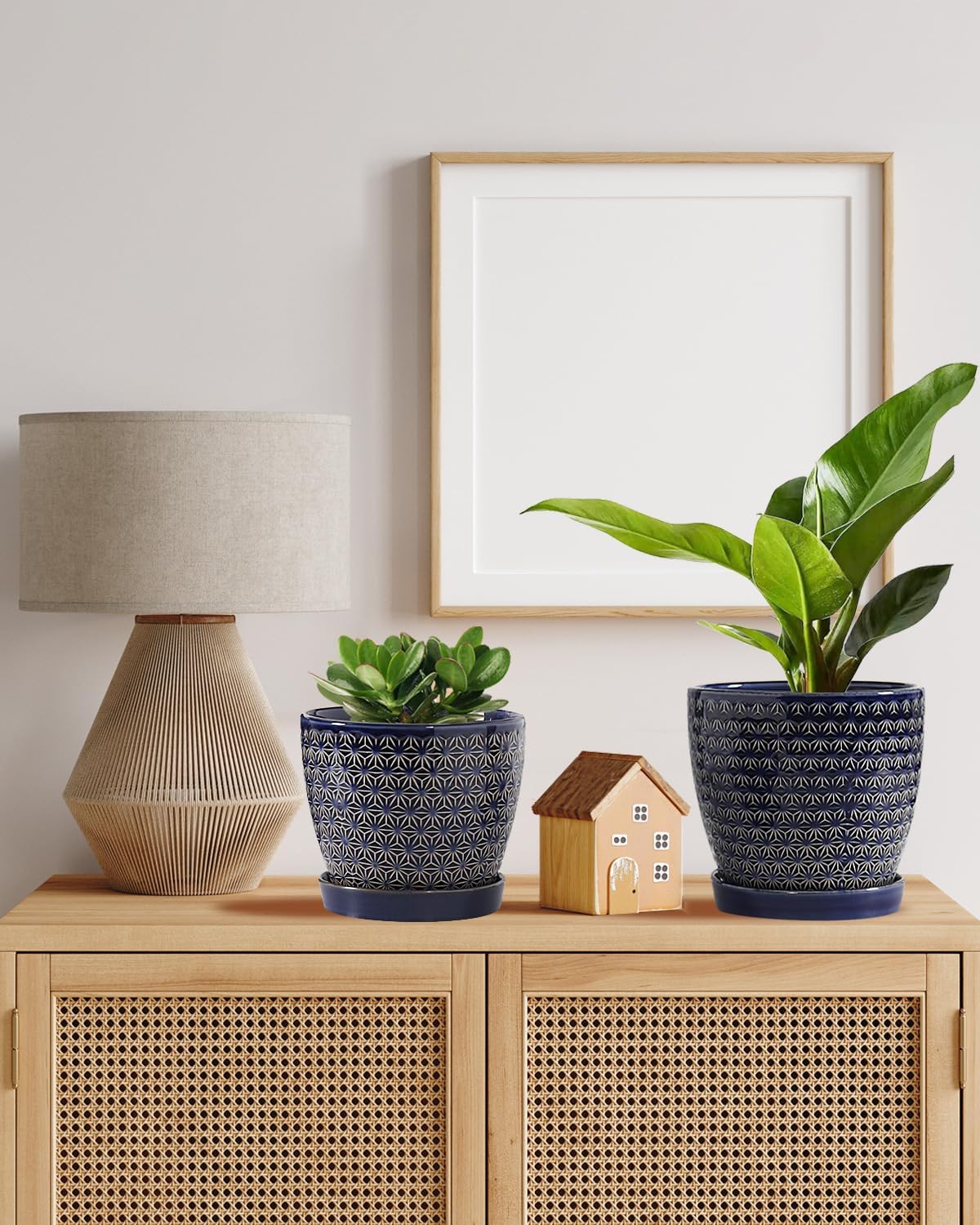 Plant Pots, Planters for Indoor Plants, Ceramic Plant Pots, 6.5+5.5 inch Plant Pot with Drainage and Saucer, Pots for