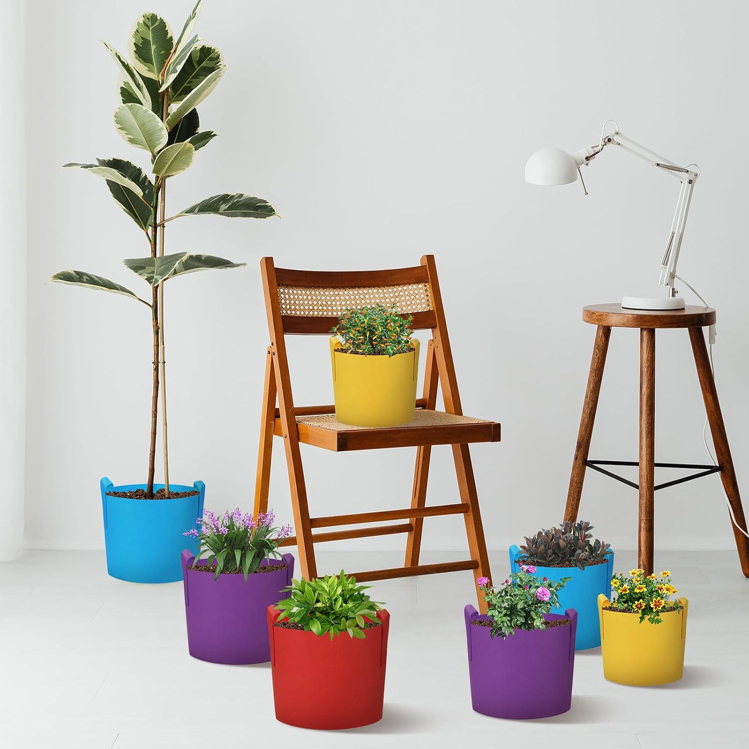 LITLANDSTAR 7 Pack Multicolor Grow Bags, Thickened Nonwoven Plant Fabric Pots with 4 Colors and 4 Sizes - 5/7/10/15