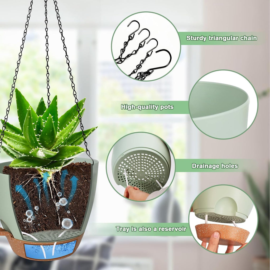3 Pack Hanging Planter Indoor Outdoor Flower Pots 7/6.5/5 Inch, Self-Watering Hanging Pot with Drainage Holes Hanging