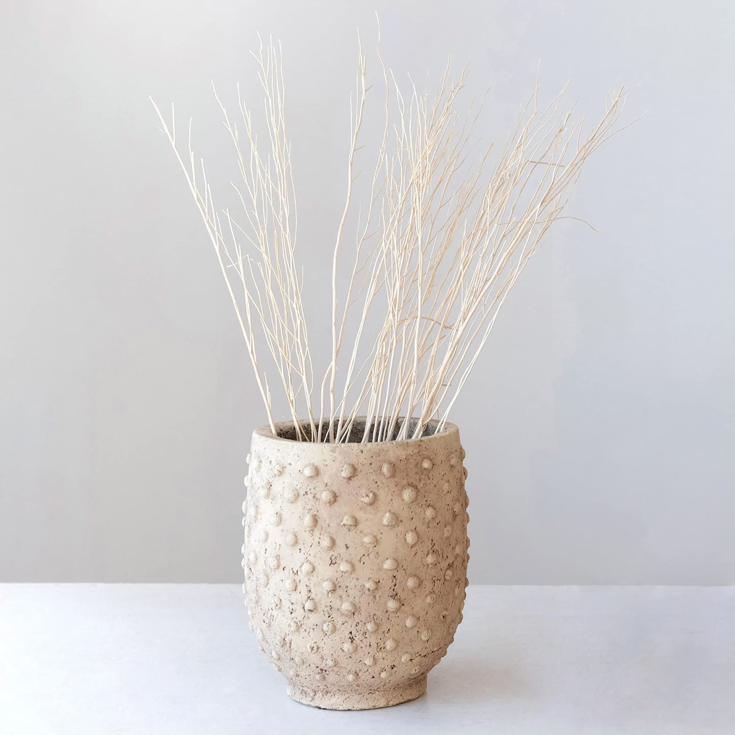 Creative Co-Op Round Sandstone Hobnail Planter with Distressed Finish, Greige