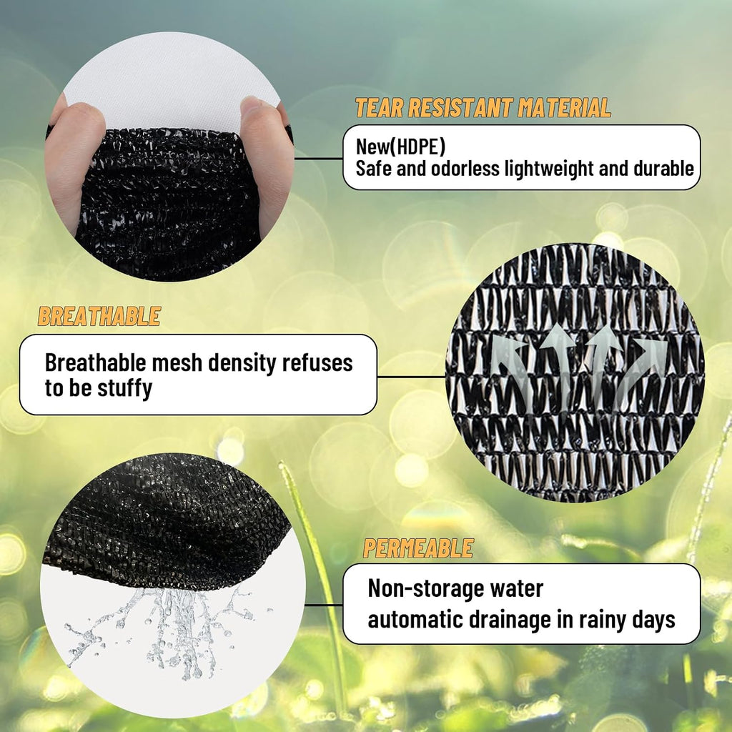 Cool Area Sun Shade Cloth Shade Net for Garden, 55% 10x20ft, Black | Made of New HDPE. Special Woven Hole Design. UV
