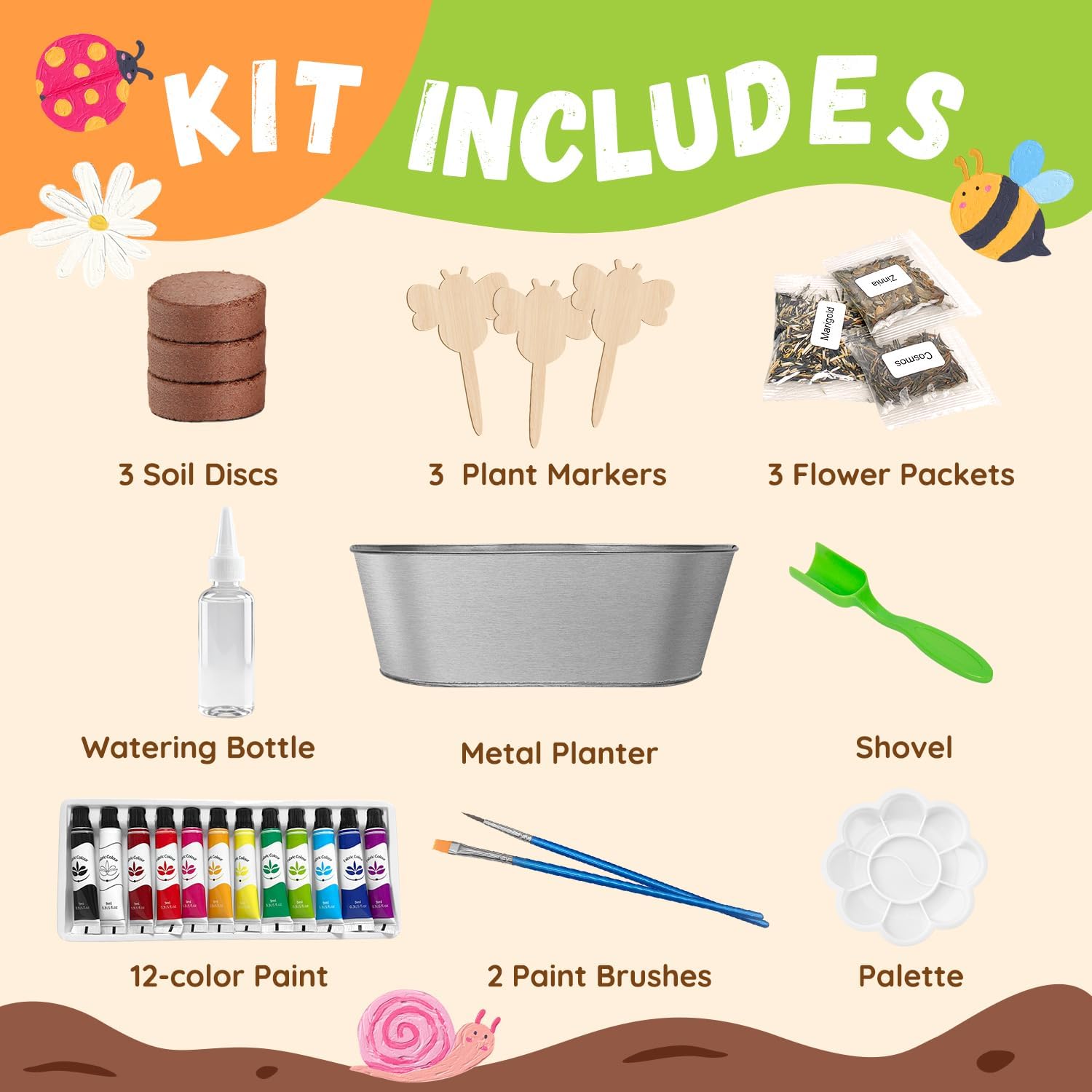 PLANTMEW Paint & Plant Flower Growing Kit for Kids - Fun Kids Gardening Set - Unique Birthday, Crafts & Arts, Gardening