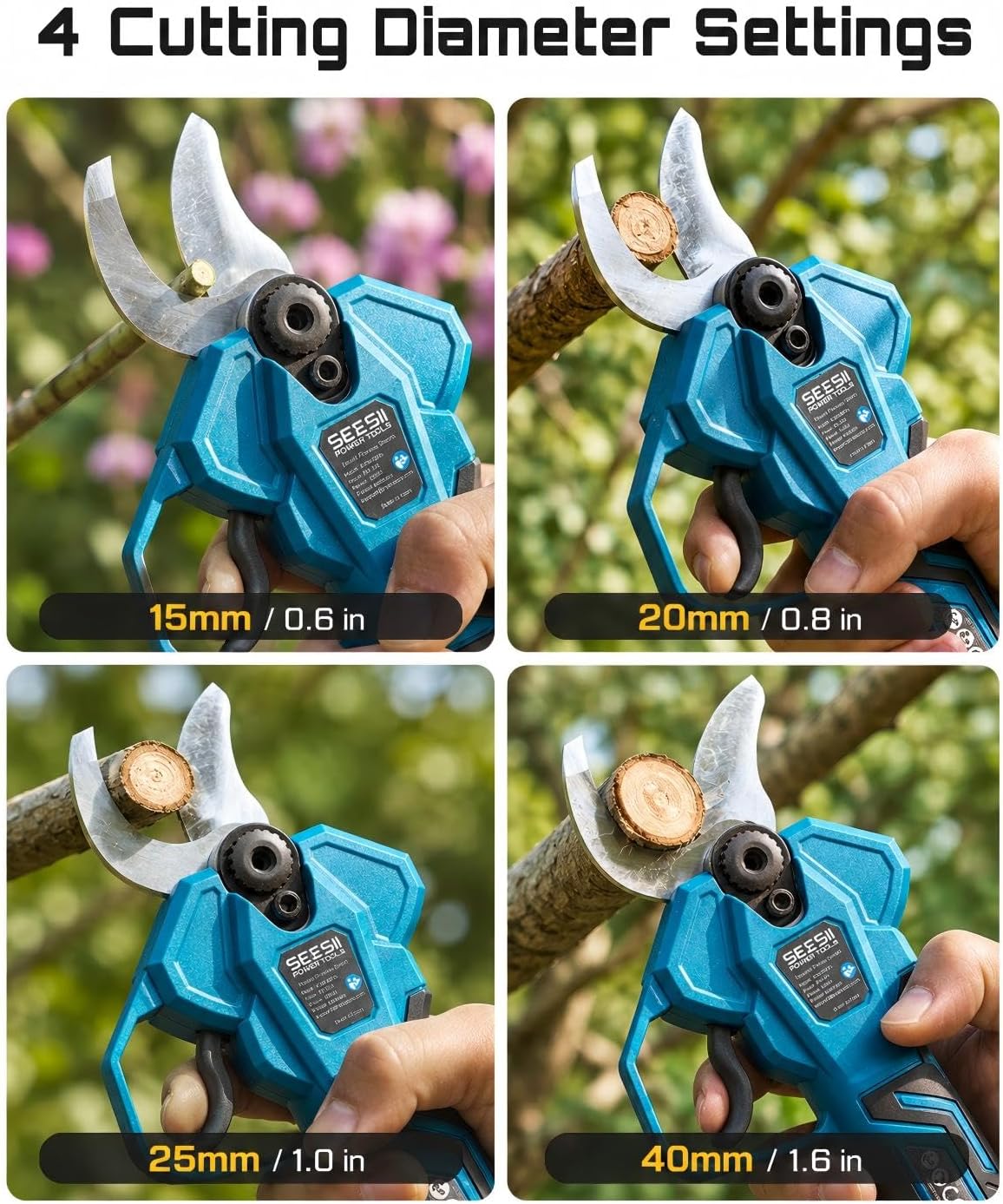 SEESII 2-in-1 Pole Pruning Shears 1.6'' Cut, 20V Cordless, 4.9-9 ft Reach | Brushless Motor, SK5 Blade, LCD Display, 4