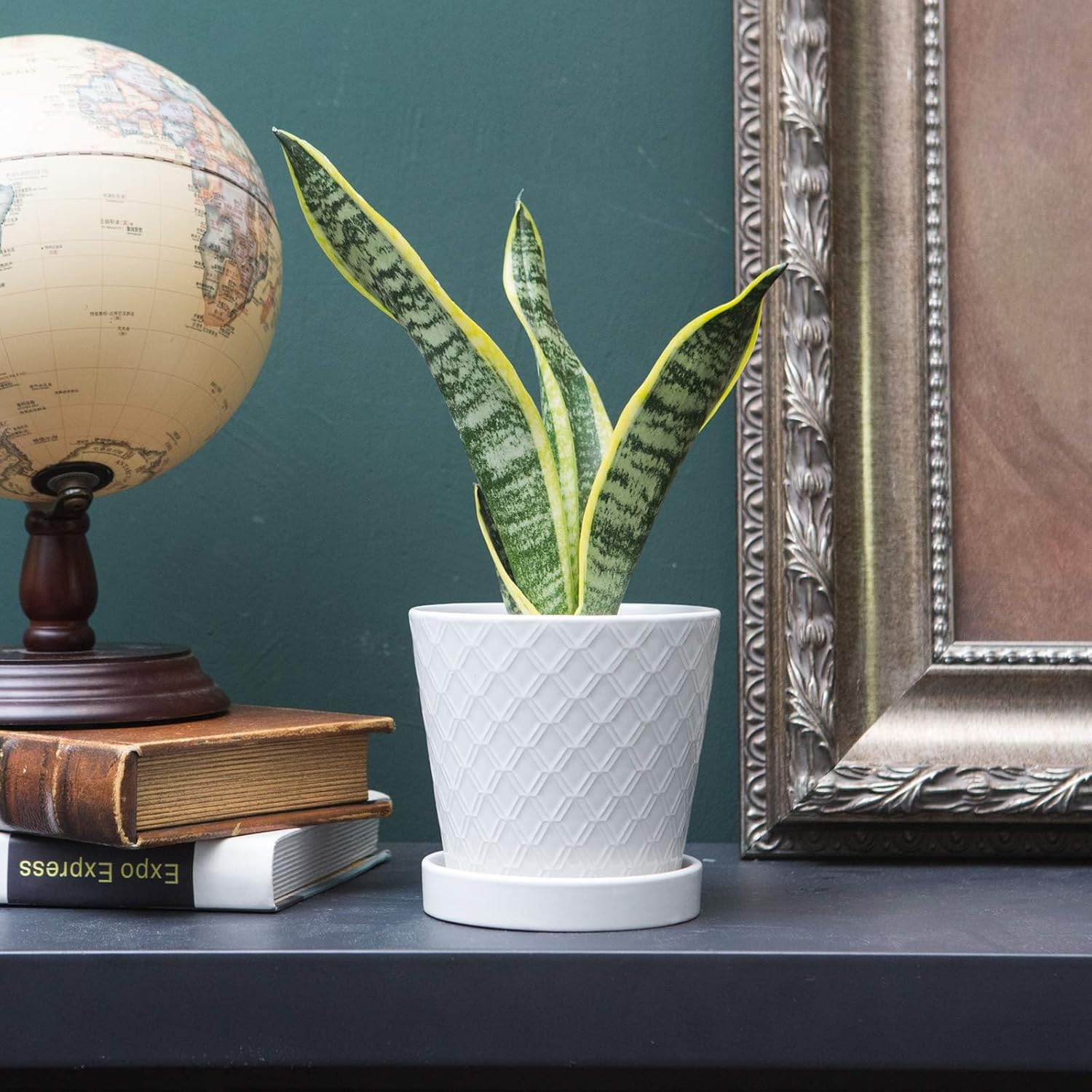 BUYMAX 5in Ceramic Flower Pots Set of 4 Plant Pot with Drainage Hole | 4 Unique Pattern Designs | Fits Most Indoor