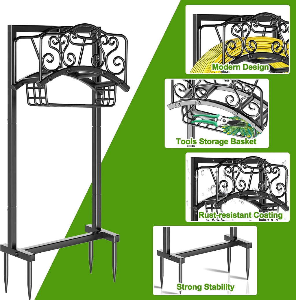 Garden Hose Holder - Upgraded Water Hose Holder Holds, Heavy Duty Metal Freestanding Hose Stand Sturdy, Detachable